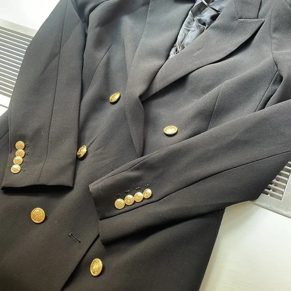 Zara Black Tailored Strong Shoulder Blazer with Gold Buttons - Picture 13 of 16